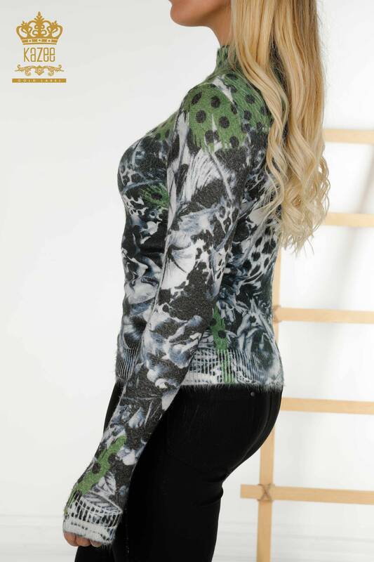 Женский свитер оптом цифровая печать Angora зеленый - 16011 | КАZEE