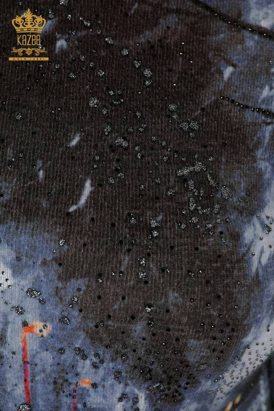 Женский свитер оптом - Ангора Цифровая печать Темно-синий - 16009 | КАZEE