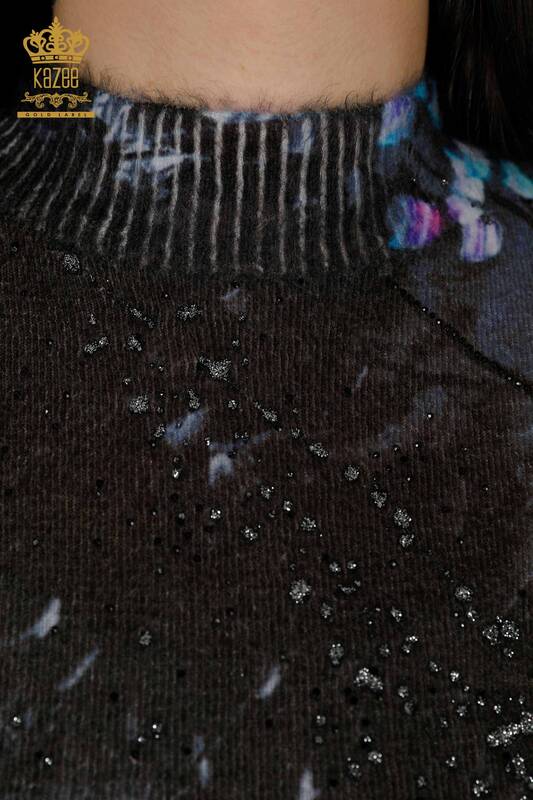 Женский свитер оптом - Ангора Цифровая печать Темно-синий - 16009 | КАZEE