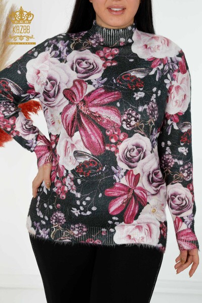 Женский свитер оптом из ангоры с цветочным узором фиолетового цвета - 16010 | КАZEE - Thumbnail