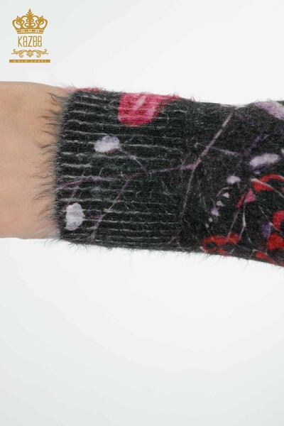 Женский свитер оптом из ангоры с цветочным узором фиолетового цвета - 16010 | КАZEE - Thumbnail