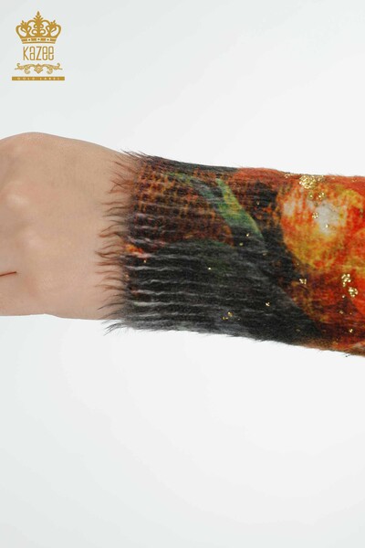 женский трикотаж свитер оптом ангорский узорчатый камень вышитый оранжевый - 16002 | КАZEE - 7