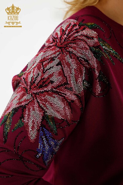 Женский трикотажный свитер оптом - Кристалл - Вышитый камень - Пурпурный - 30230 | КАZEE - Thumbnail