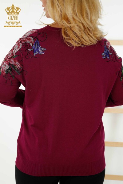 Женский трикотажный свитер оптом - Кристалл - Вышитый камень - Пурпурный - 30230 | КАZEE - Thumbnail