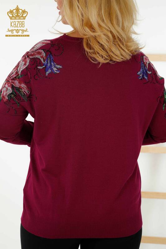 Женский трикотажный свитер оптом - Кристалл - Вышитый камень - Пурпурный - 30230 | КАZEE
