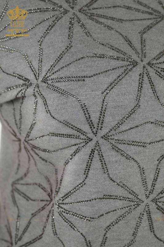 Женский свитер оптом - Кристалл Вышитый камень - Серый - 30305 | КАZEE