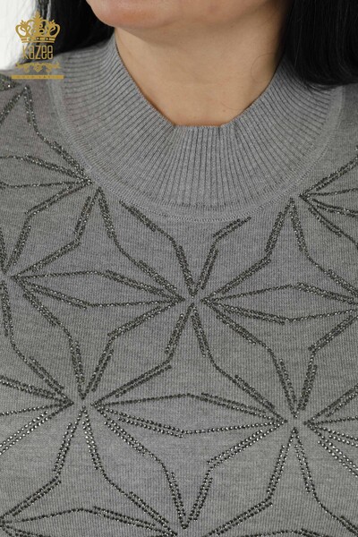 Женский свитер оптом - Кристалл Вышитый камень - Серый - 30305 | КАZEE - Thumbnail