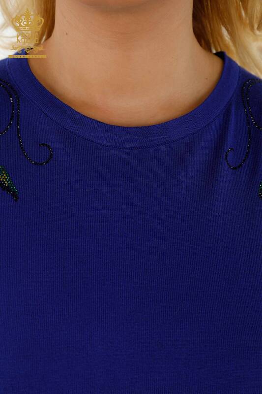 Женский свитер оптом Кристалл Вышитый камнем - Темно-синий - 30230 | КАZEE