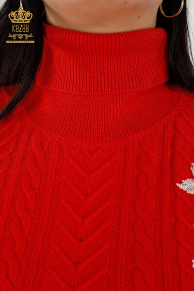 Женский свитер оптом с коралловым цветочным узором - 30179 | КАZЕЕ - Thumbnail