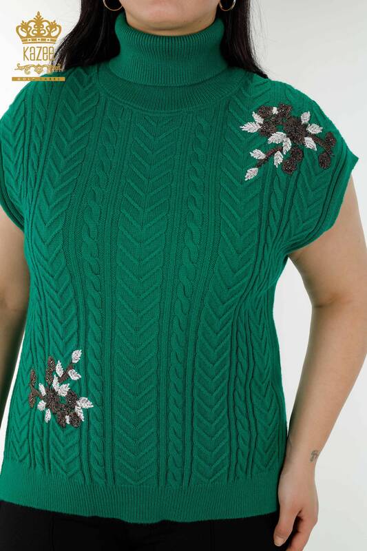 Женский свитер оптом с цветочным узором зеленого цвета - 30179 | КАZЕЕ