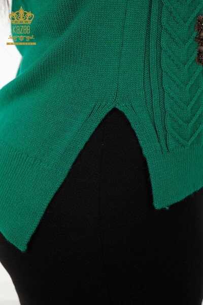 Женский свитер оптом с цветочным узором зеленого цвета - 30179 | КАZЕЕ - Thumbnail