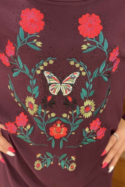 Женский свитер оптом с цветочным узором и вышивкой камнем - 16134 | КАZEE - Thumbnail