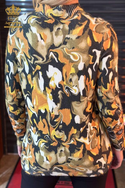 Женский вязаный свитер из ангоры с высоким воротником шафран оптом - 18950 | КАZEE - Thumbnail