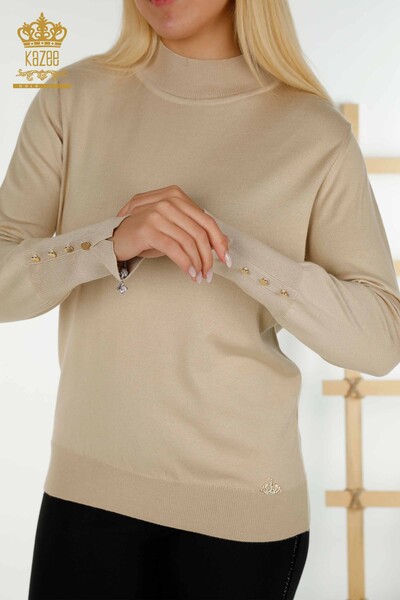 Женский вязаный свитер оптом, базовый светло-бежевый - 30507 | КАZEE - Thumbnail