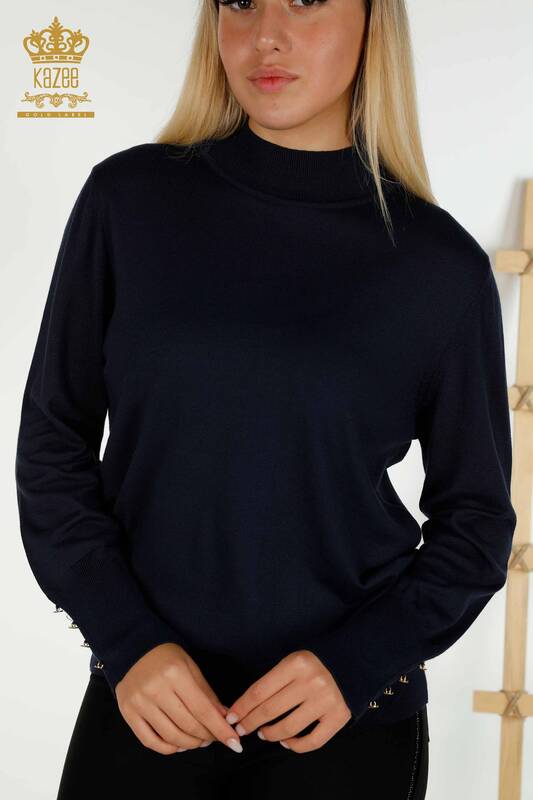 Женский вязаный свитер оптом, базовый темно-синий - 30507 | КАZEE