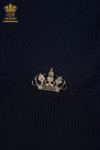 Женский вязаный свитер оптом, базовый темно-синий - 30507 | КАZEE - Thumbnail