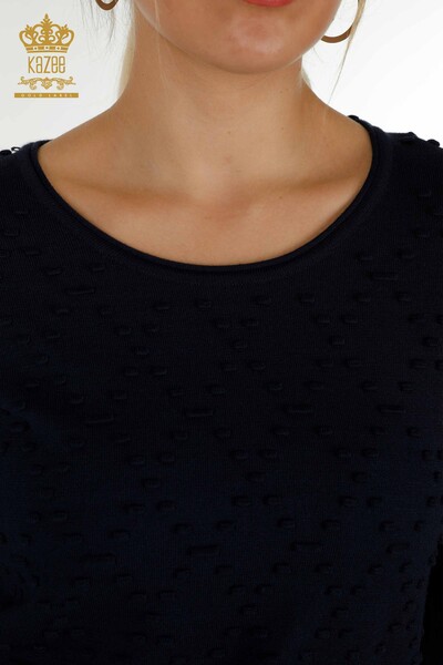 Женский вязаный свитер с круглым вырезом оптом, темно-синий - 30408 ​​| КАZEE - Thumbnail