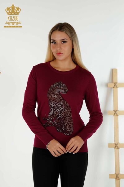 Женский вязаный свитер с леопардовым узором оптом, сиреневый - 30595 | КАZEE