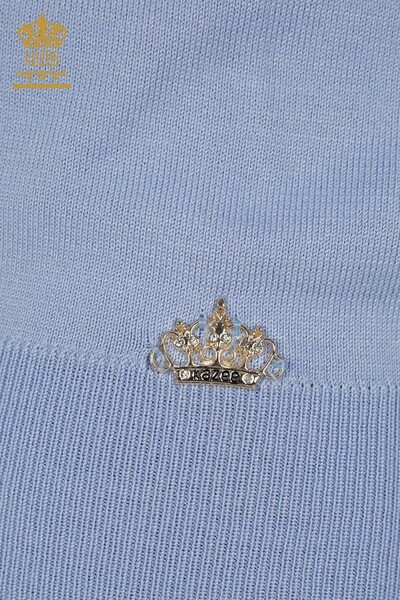 Женский вязаный свитер оптом с синей пуговицей на манжетах - 30506 | КAZEE - Thumbnail
