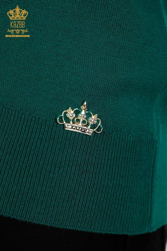Женский вязаный свитер оптом с зелеными пуговицами на рукавах - 30506 | КАZEE