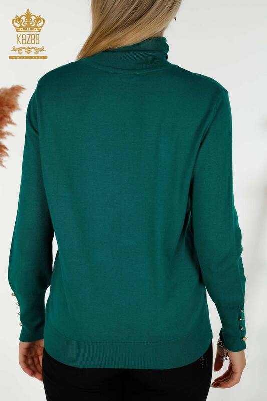 Женский вязаный свитер оптом с зелеными пуговицами на рукавах - 30506 | КАZEE