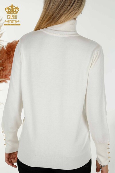 Женский вязаный свитер оптом с пуговицами на манжетах цвета экрю - 30506 | КАZEE - Thumbnail