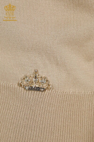 Женский вязаный свитер оптом с пуговицами на манжетах светло-бежевого цвета - 30506 | КАZEE - Thumbnail
