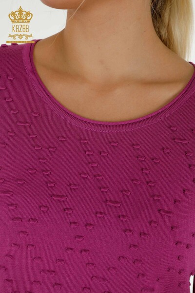 Женский вязаный свитер с круглым вырезом оптом фиолетовый - 30408 ​​| КAZEE - Thumbnail