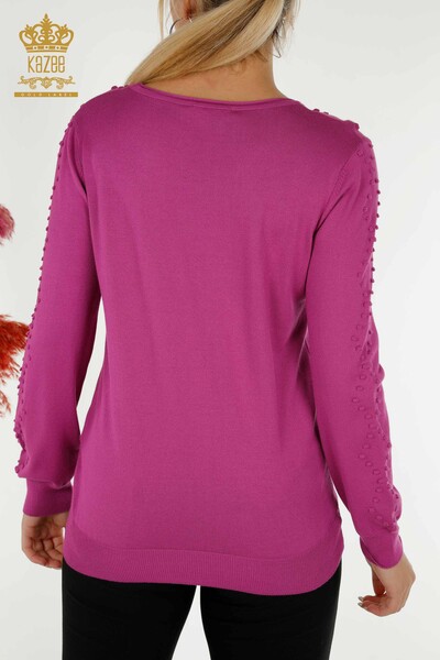 Женский вязаный свитер с круглым вырезом оптом фиолетовый - 30408 ​​| КAZEE - Thumbnail
