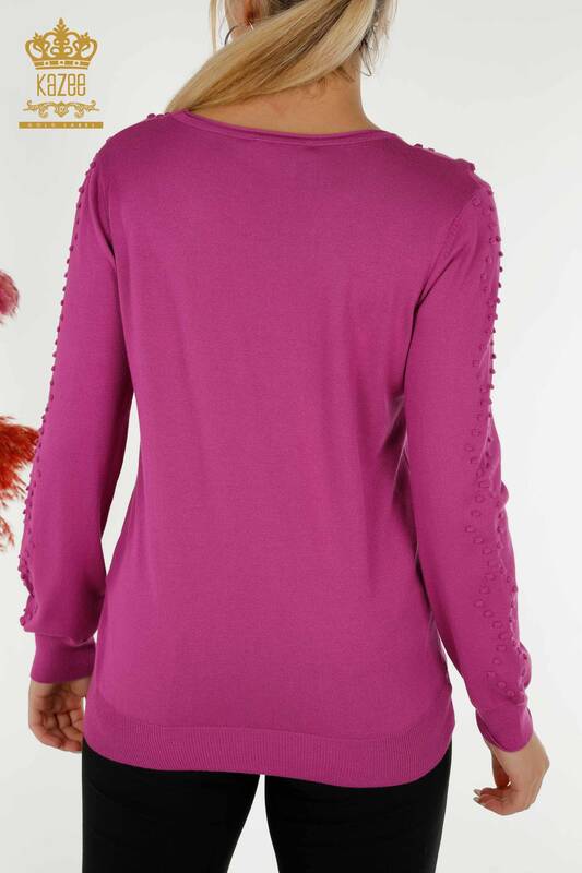 Женский вязаный свитер с круглым вырезом оптом фиолетовый - 30408 ​​| КAZEE