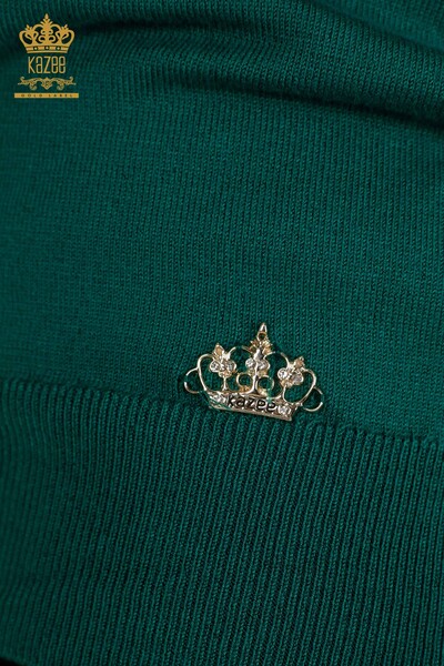 Женский вязаный свитер с круглым вырезом оптом, темно-зеленый - 30508 | КАZEE - Thumbnail