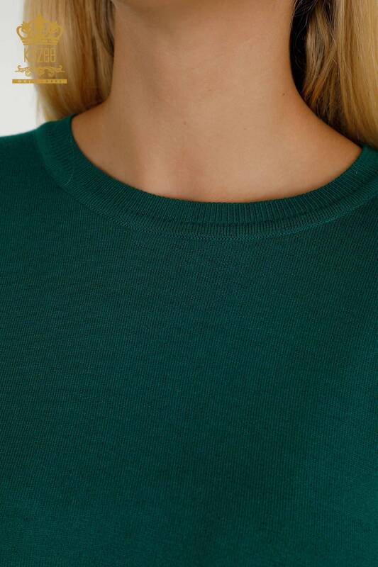 Женский вязаный свитер с круглым вырезом оптом, темно-зеленый - 30508 | КАZEE