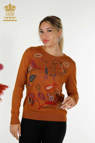 Женский вязаный свитер с вышивкой оптом - 30652 | КАZEE - Thumbnail