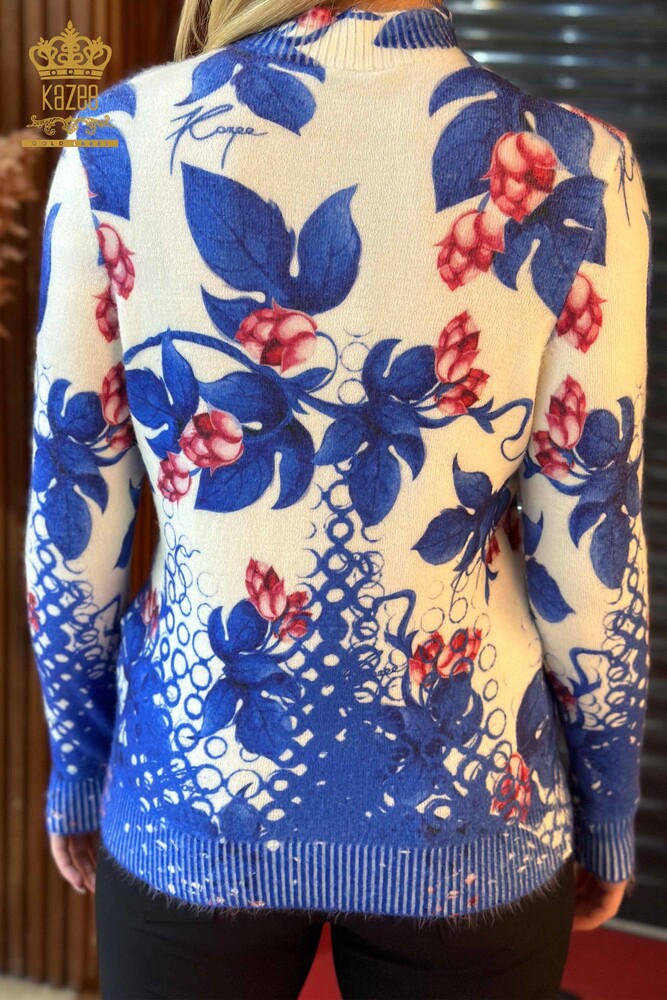 Женский свитер оптом Ангорский узор в виде листьев Электрический цвет - 18998 | КАZEE - 4