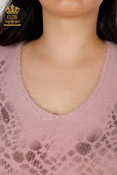 женский трикотаж свитер оптом ангора узорчатая пудра - 18980 | КАZEE - Thumbnail