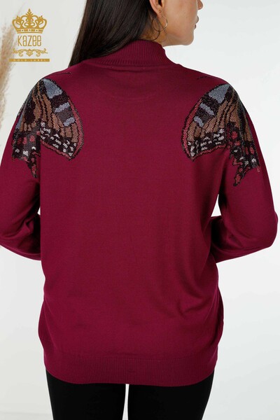 женский трикотаж свитер оптом с рисунком бабочки фиолетовый - 30004 | КАZEE - Thumbnail