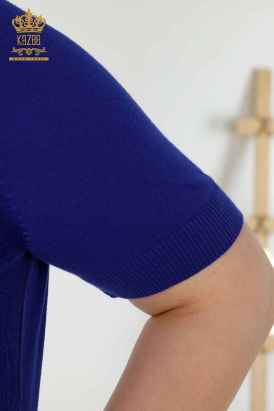 Женский вязаный свитер оптом - Базовый - Американская модель - Электрический - 16271| КАZEE