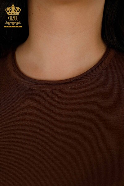 Женский трикотажный свитер оптом - Базовый - Американская модель - Коричневый - 16271| КАZEE - Thumbnail