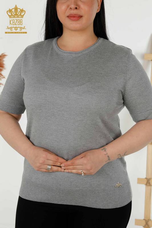 Женский трикотажный свитер оптом - Базовый - Американская модель - Серый - 16271| КАZEE