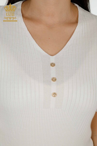 Женский трикотажный свитер оптом - детализированные пуговицы - экрю - 30043 | КАZEE - Thumbnail