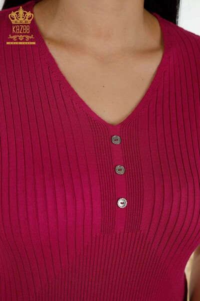 Женский трикотажный свитер оптом - подробно на пуговицах - фуксия - 30043 | КАZEE - Thumbnail