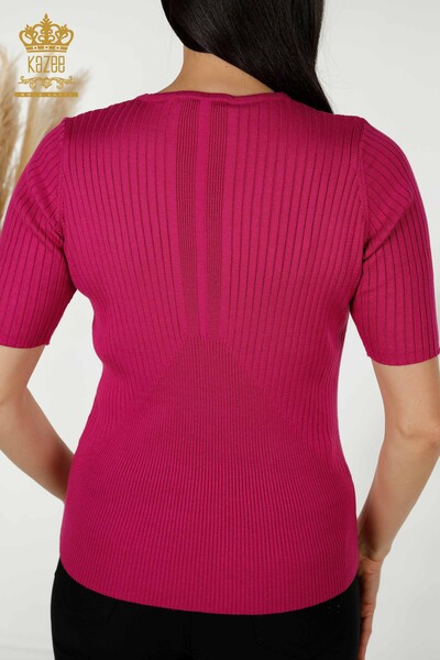 Женский трикотажный свитер оптом - подробно на пуговицах - фуксия - 30043 | КАZEE - Thumbnail