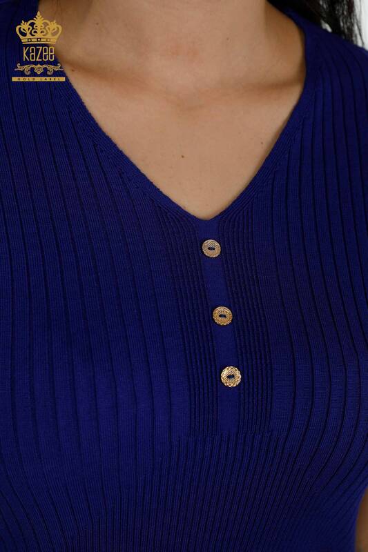 Женский трикотажный свитер оптом - детализированные пуговицы - электрические - 30043 | КАZEE