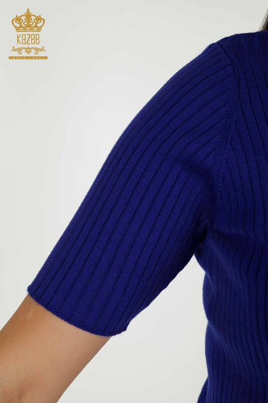 Женский трикотажный свитер оптом - детализированные пуговицы - электрические - 30043 | КАZEE