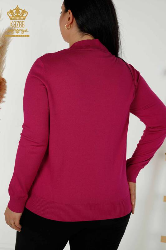Женский трикотажный свитер оптом - С узором в виде листьев - Фуксия - 30095 | КАZЕЕ