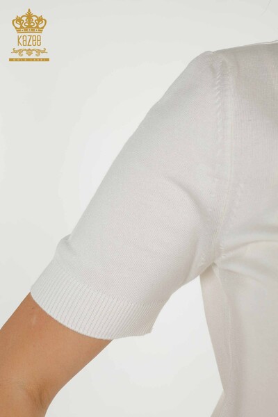 Женский трикотажный свитер оптом - Базовый - С логотипом - Экрю - 30254 | КАZEE - Thumbnail