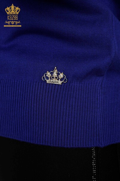 Женский трикотажный свитер оптом - Базовый - С логотипом - Электрический - 30254 | КАZEE - Thumbnail