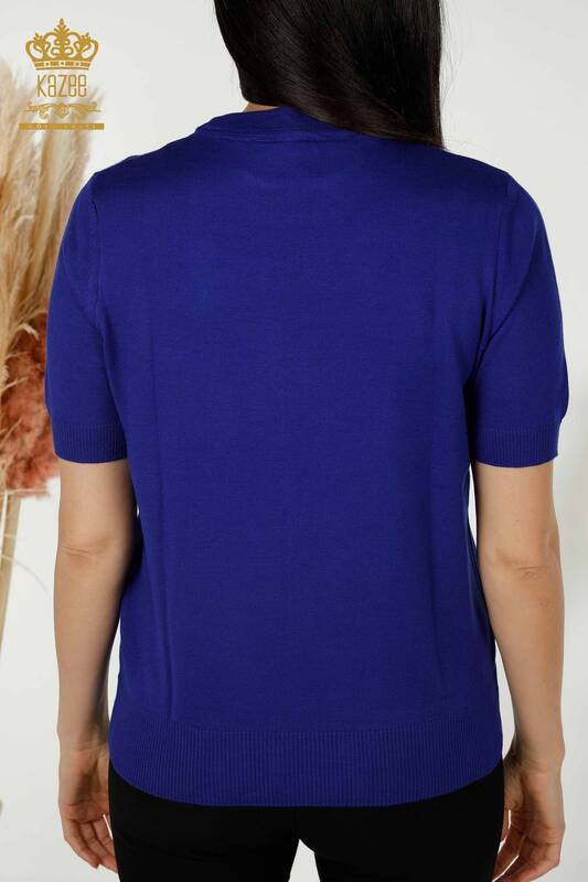 Женский трикотажный свитер оптом - Базовый - С логотипом - Электрический - 30254 | КАZEE