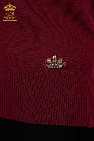 Женский трикотажный свитер оптом - Базовый - С логотипом - Фиолетовый - 30254 | КАZEE - Thumbnail
