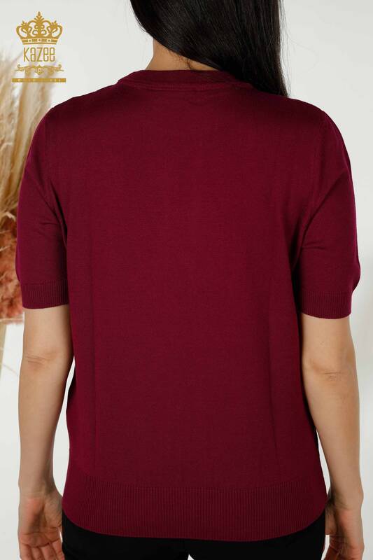 Женский трикотажный свитер оптом - Базовый - С логотипом - Фиолетовый - 30254 | КАZEE